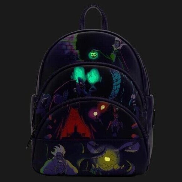 Loungefly Disney Villains Triple Pocket GLOW IN THE DARK Mini Backpack NWT main image 4